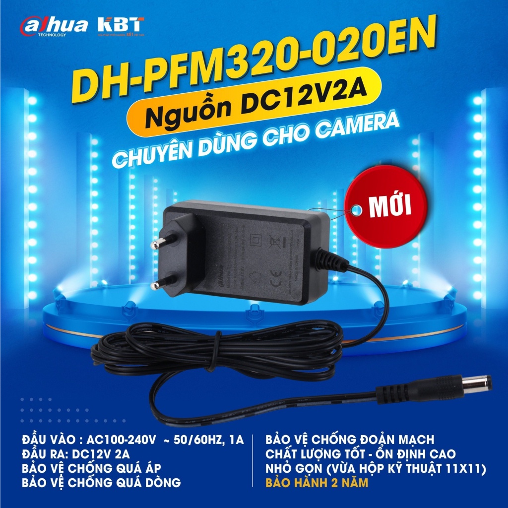 Nguồn 12V-2A Dahua PFM320-020EN chuyên cho các loại camera, công suất thực, bảo hành 24 tháng chính hãng