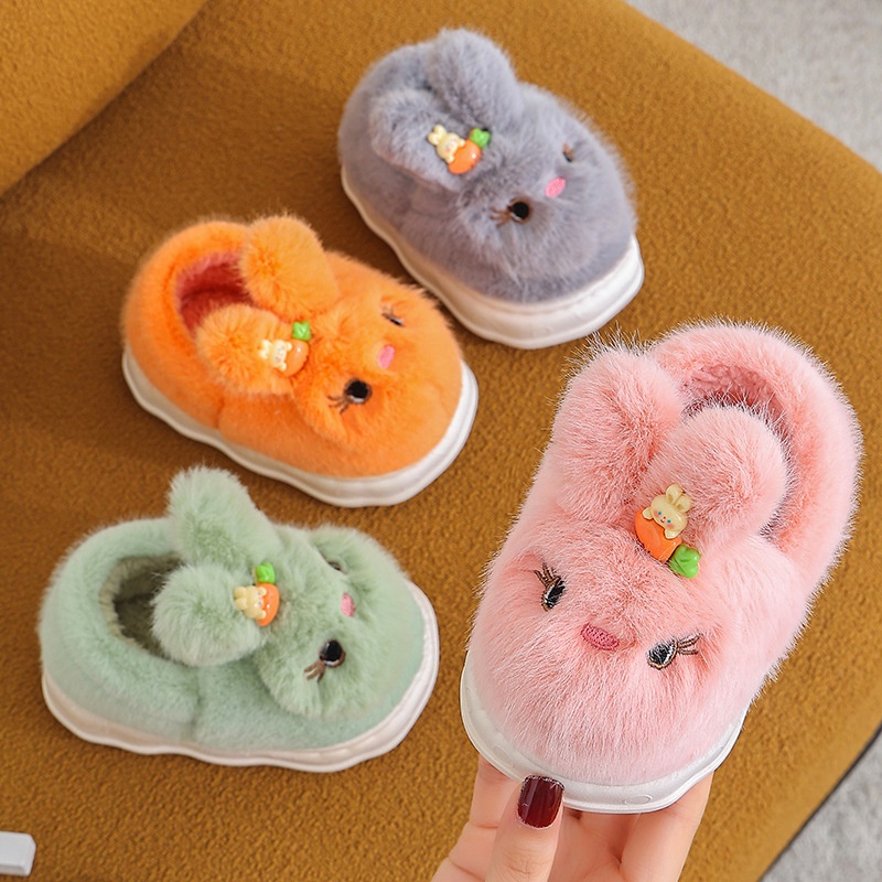 Dép cotton Đi Trong Nhà Đế Dày Chống Trượt Giữ Ấm Mùa Đông In Họa Tiết Thỏ Hoạt Hình Cho Bé Gái Sơ Sinh