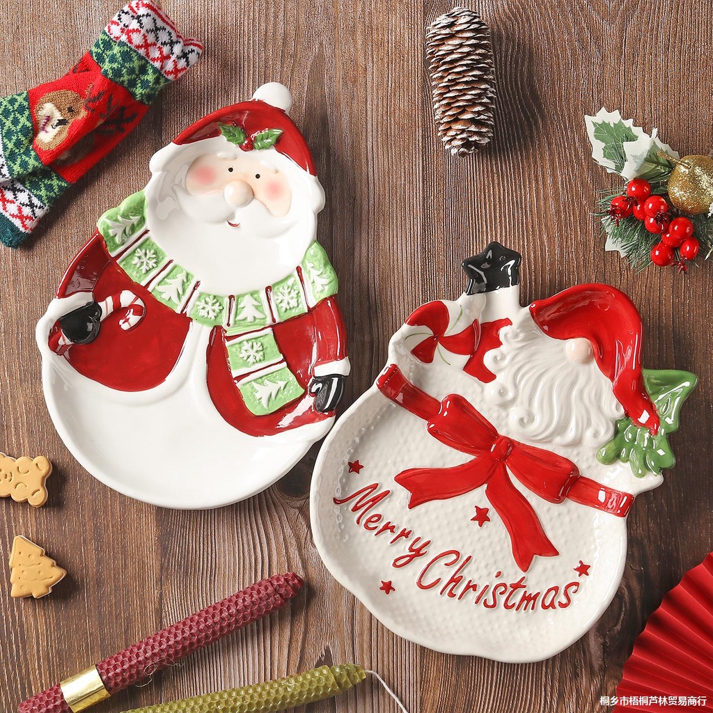 ❤Đĩa Sứ Hình Ông Già Noel Vẽ Tay Ba Chiều