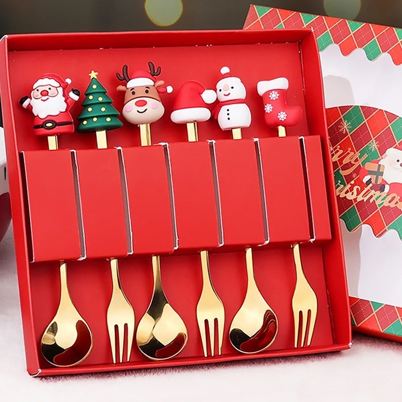Bộ Muỗng Nĩa / Nĩa Inox Hình Ông Già Noel Dễ Thương