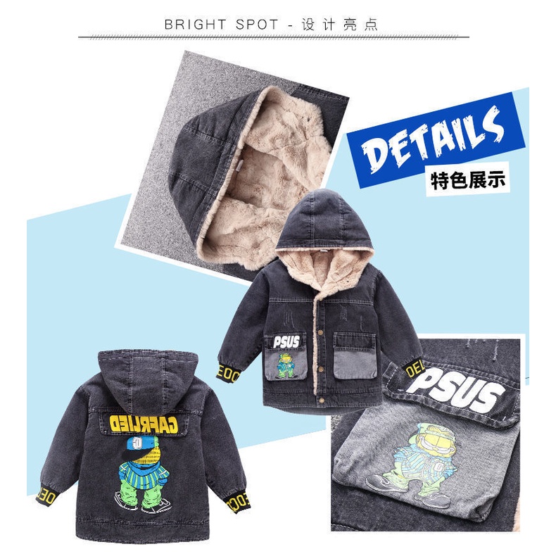 Áo Khoác denim Lót Nhung Dày Dặn Phong Cách Thời Trang Thu Đông Mới Cho Bé Trai