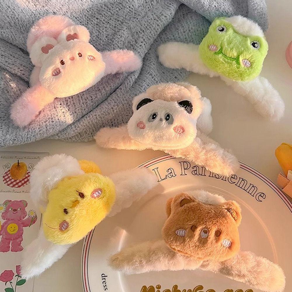 Lacyes Kẹp Tóc Hình Gấu Trúc / Cá Mập / Thỏ / Hình Học Bằng Lông Nhung Thời Trang Mùa Đông Hàn Quốc