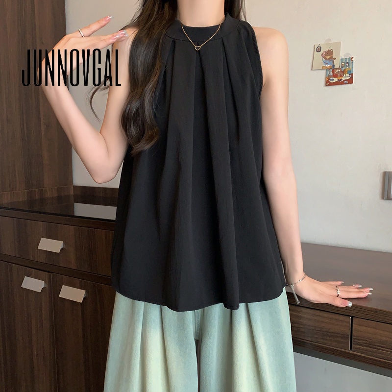 Áo sát nách nữ JUNNOVGAL không tay cổ kiểu Pháp gợi cảm thời trang mới 2023