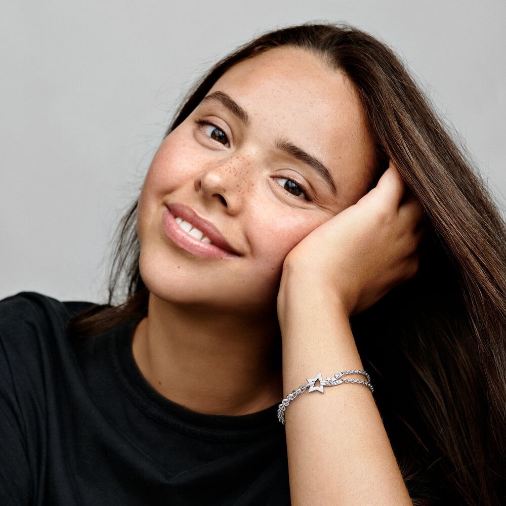 Vòng Tay Mạ Bạc 925 Hình Ngôi Sao Năm Cánh Lấp Lánh