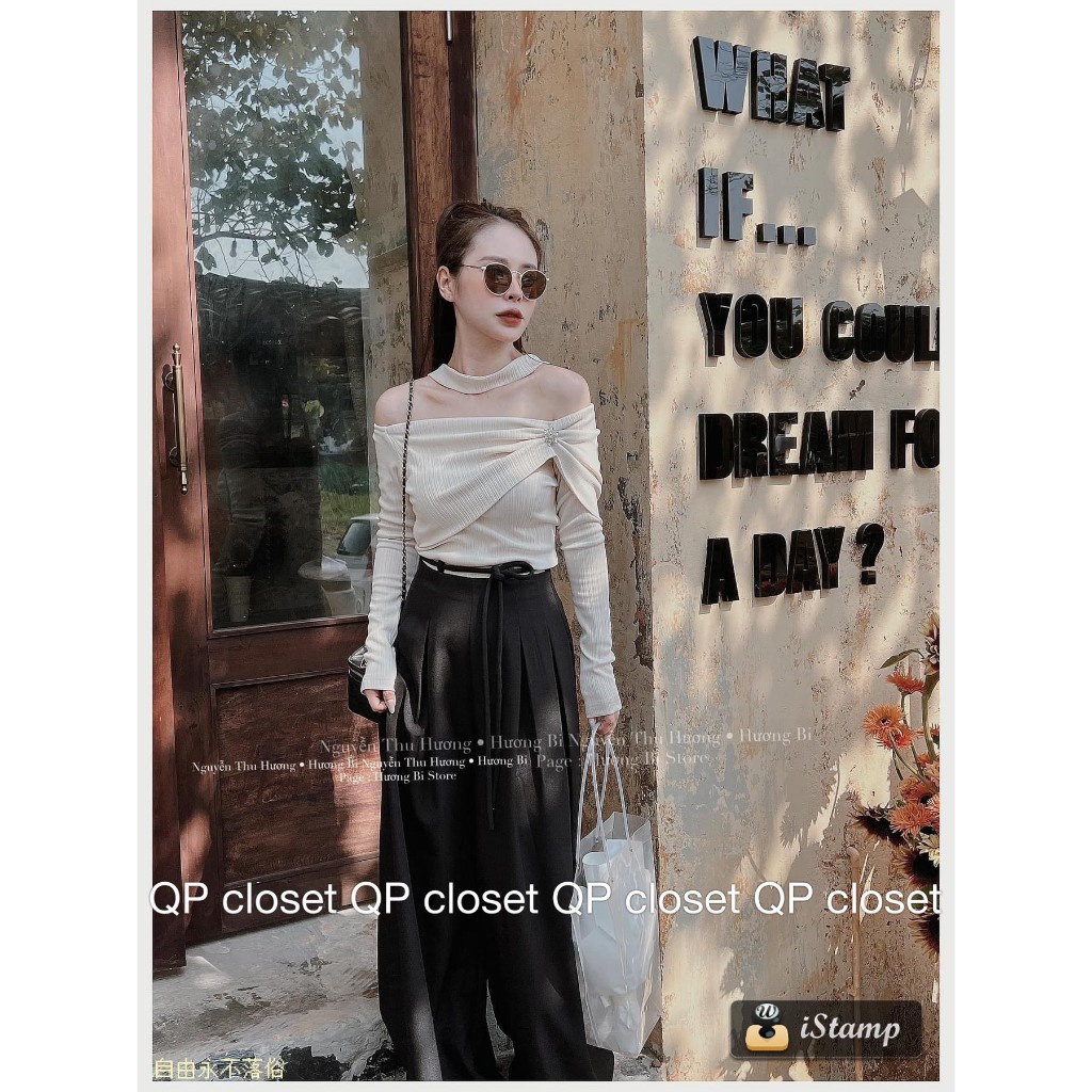 Áo Trễ Vai Sang Chảnh, Thun Tăm Co Dãn, Cài Tag Hoa Đá Xinh Xắn