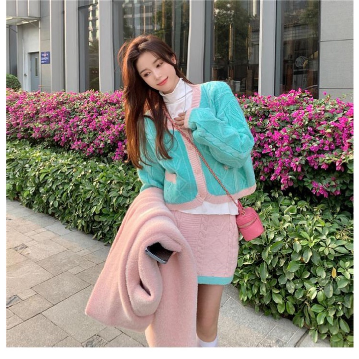 Bộ Áo Khoác cardigan + Áo Khoác Dệt Kim Màu Xanh Lá Thời Trang Mùa Xuân Cho Nữ