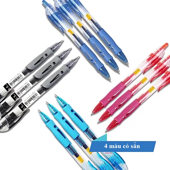 - Bút viết văn phòng/ Bút viết học sinh Aimilo gel ngòi 0.5mm có đầu bấm, Bút bi nước 3 màu