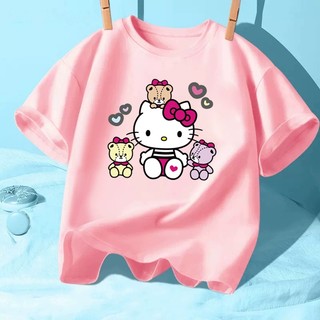 Áo Thun cotton Họa Tiết hello kitty Thời Trang Mùa Hè Dành Cho Bé Gái