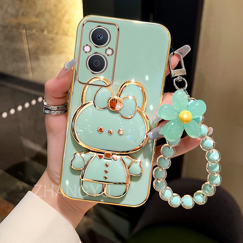 ốp lưng OPPO RENO 7Z 8Z RENO 7 8 LITE F21 F21S PRO 5g Ốp Điện Thoại Silicone TPU mạ điện 3D thỏ đứng