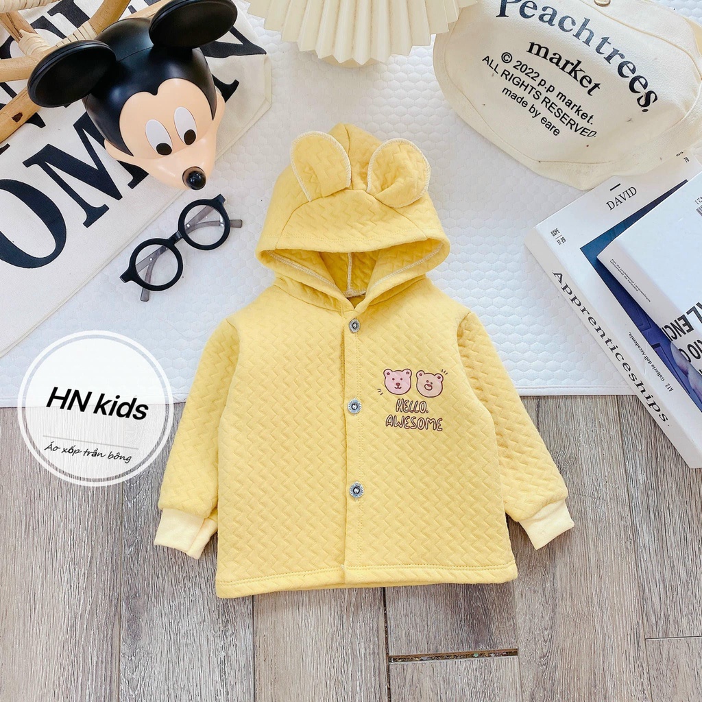 Áo khoác Hnkids vải trần bông có mũ cho bé mặc thu đông dáng ôm