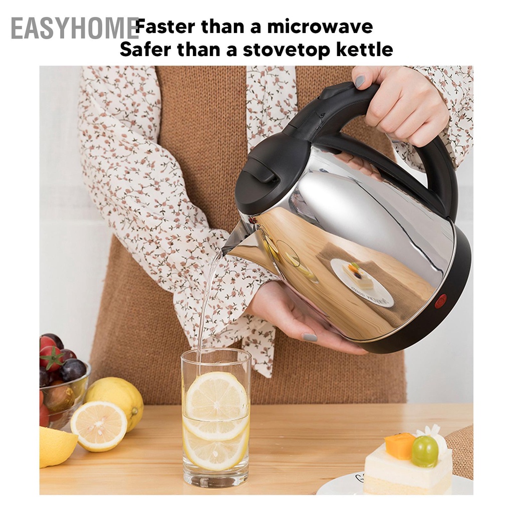 EasyHome Ấm Đun Nước Điện Inox Nồi Hơi Nóng Sôi Nhanh Để Bàn Tự Động Tắt Cho Cà Phê Trà Phích Cắm US 110V