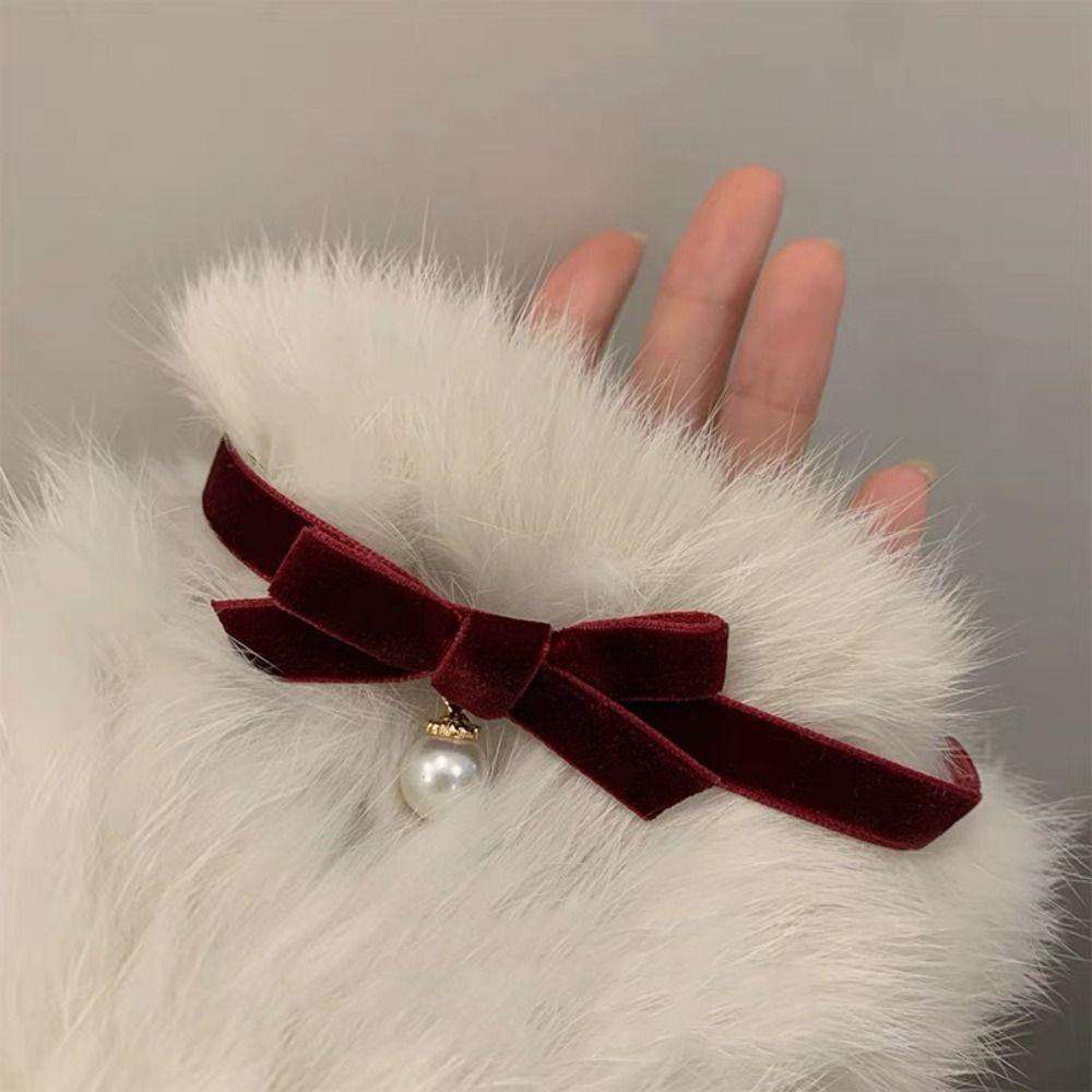 Hubert Vòng Cổ choker Vải Nhung Mặt Hình Nơ Giáng Sinh Phong Cách Hàn Quốc vintage Cho Nữ