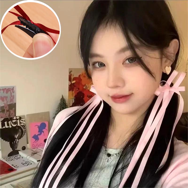 1 Cặp Kẹp Tóc Nơ Ruy Băng Dài Nhiều Màu Sắc Dành Cho Nữ