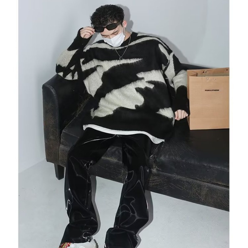 Áo sweater Dáng Rộng Họa Tiết Kẻ Sọc Phong Cách Nhật Bản Thời Trang Cao Cấp Cho Nam