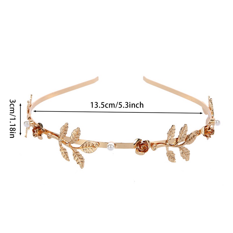 Diamd Băng Đô Cài Tóc Hình Vương Miện Phối Lá Vàng Hy Lạp Đính Ngọc Trai Giả Cho Cô Dâu