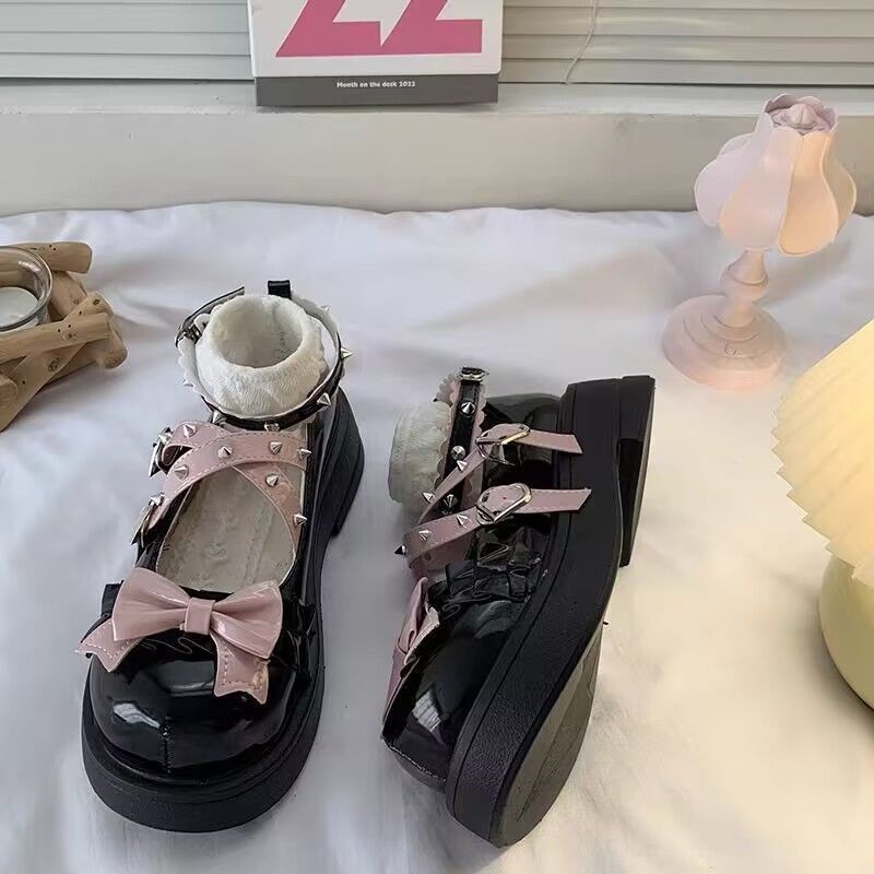 BẠCH LỘC ĐẠI NHÂN✨Mới Giày mary jane Da Đế Dày Mũi Tròn Phong Cách Nhật Bản Cho Nữ