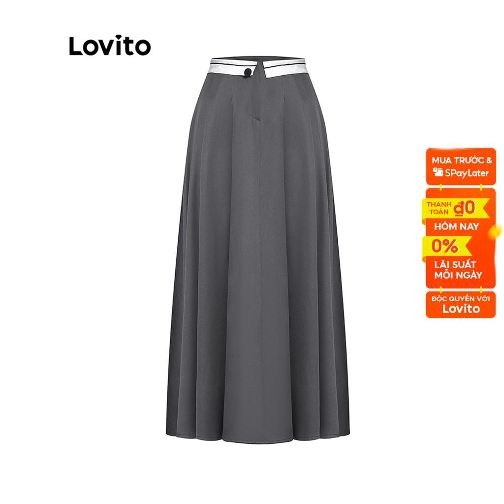Chân váy Lovito xếp nếp màu trơn kiểu dáng đơn giản thời trang thường ngày cho nữ L55AD091 (Xám/Đen)