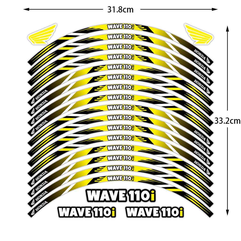Set 16 Miếng Dán Viền Bánh Xe 17 inches Phản Quang Chống Nước Trang Trí Cho Xe Mô Tô honda wave110