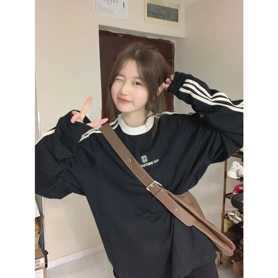 Áo sweater ROUTEGG tay phối unisex nam nữ form rộng chất nỉ dày dặn siêu cute