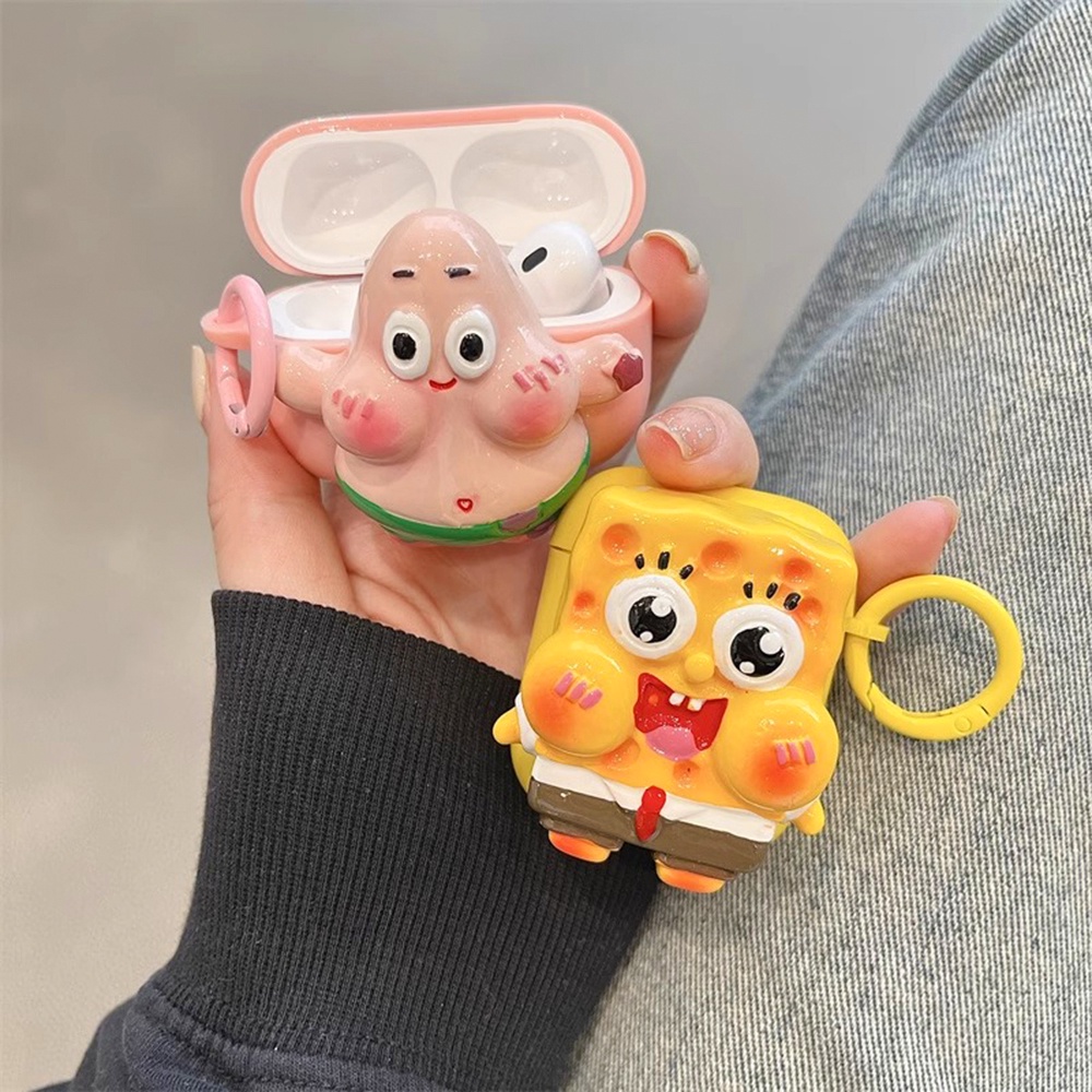 Hoạt Hình Vỏ Bảo Vệ Hộp Sạc Tai Nghe airpods 1 2 3 pro 2 bluetooth Không Dây Chất Liệu Mềm Chống Bụi Hình Spongebob 3d Dễ Thương