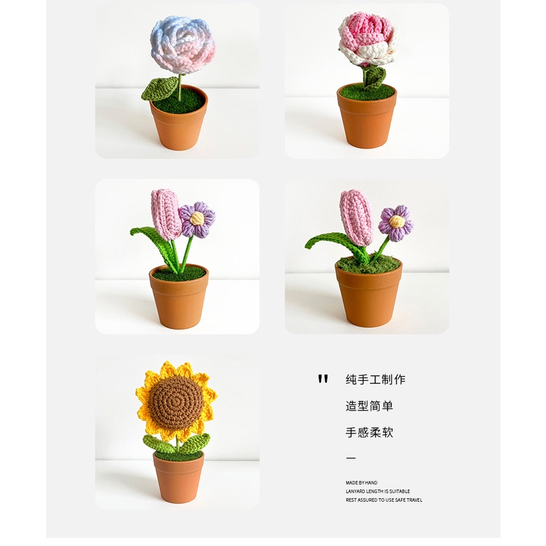 Bó Hoa Hướng Dương Đan Len Thủ Công Dùng Trang Trí