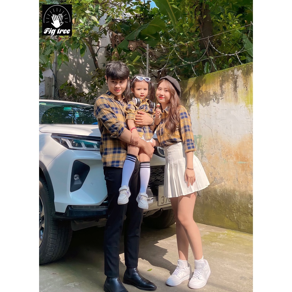 Combo Áo Sơ Mi Gia Đình Fig Tree Sọc Caro Vàng Mã Mới 179B