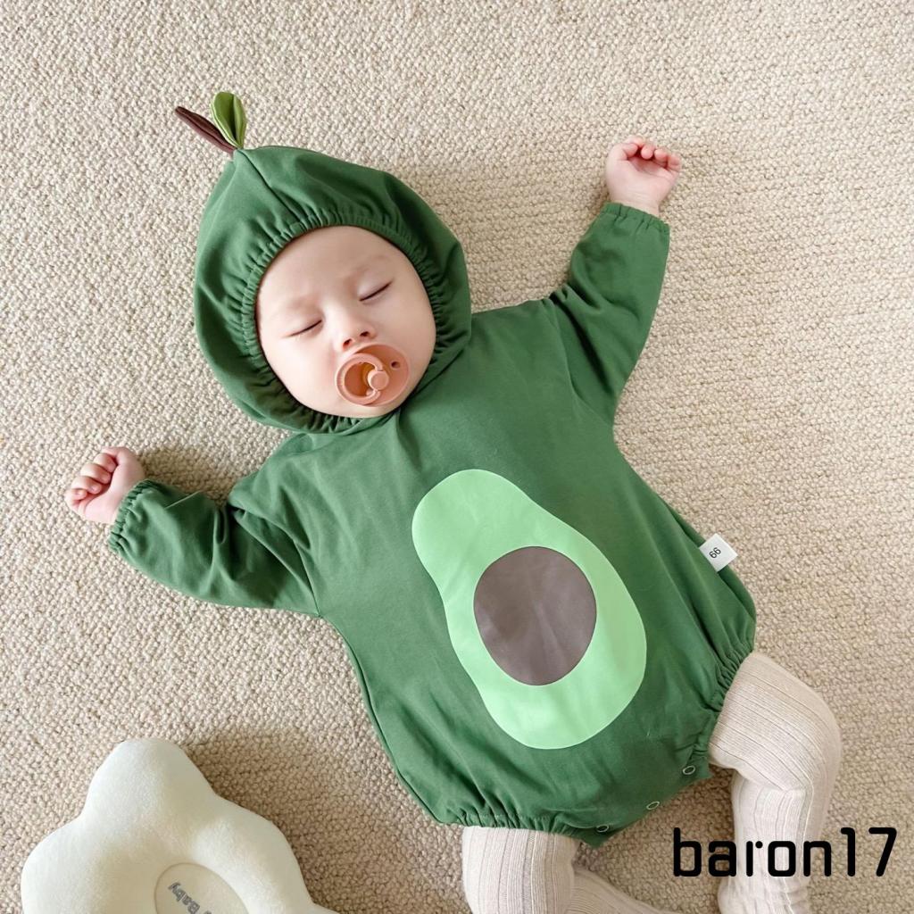 Áo liền quần bé gái in hình quả bơ Bộ áo liền quần dài tay có mũ trùm đầu mùa thu đông Bộ đồ liền thân thông thường cho bé gái bé trai