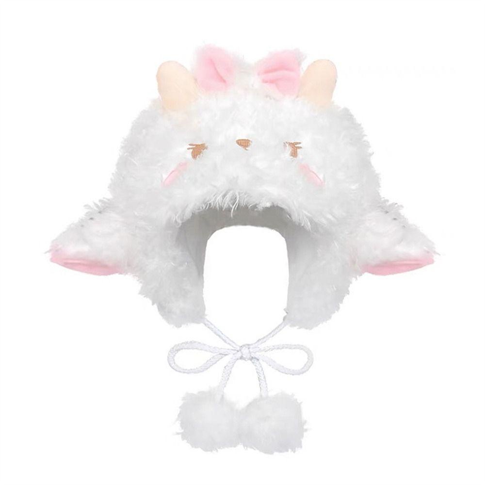 Mũ Trùm Đầu Giữ Ấm Mùa Đông Bằng Vải Bông Dày Màu Trắng Hình Cừu Dễ Thương