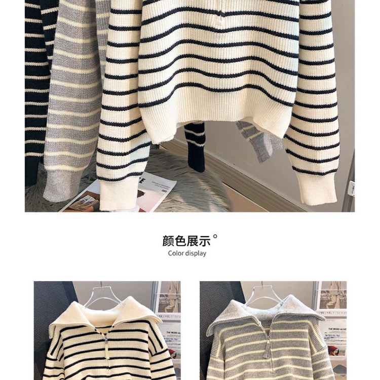 Áo sweater Dày Dặn Kẻ Sọc Có Khóa Kéo Phong Cách Mới 2023 Cho Nữ