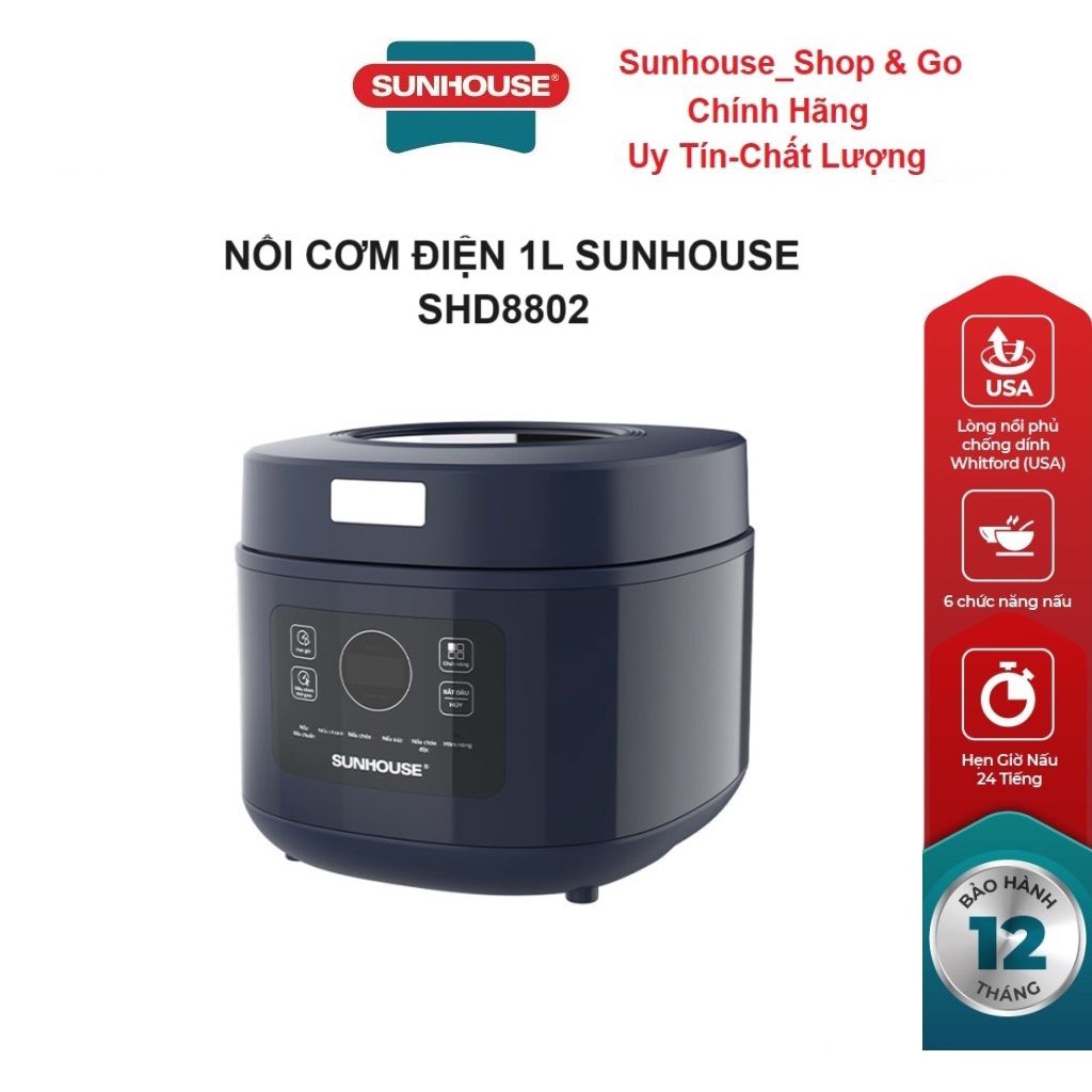 Nồi cơm điện tử 1L SUNHOUSE SHD8802 - Bảo hành chính hãng 12 tháng