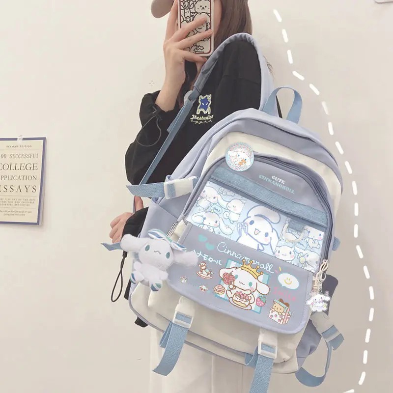Sanrio Ba Lô Đi Học Màu Đen / Xanh Hình cinnamoroll Nhồi Bông Đáng Yêu Cho Bé