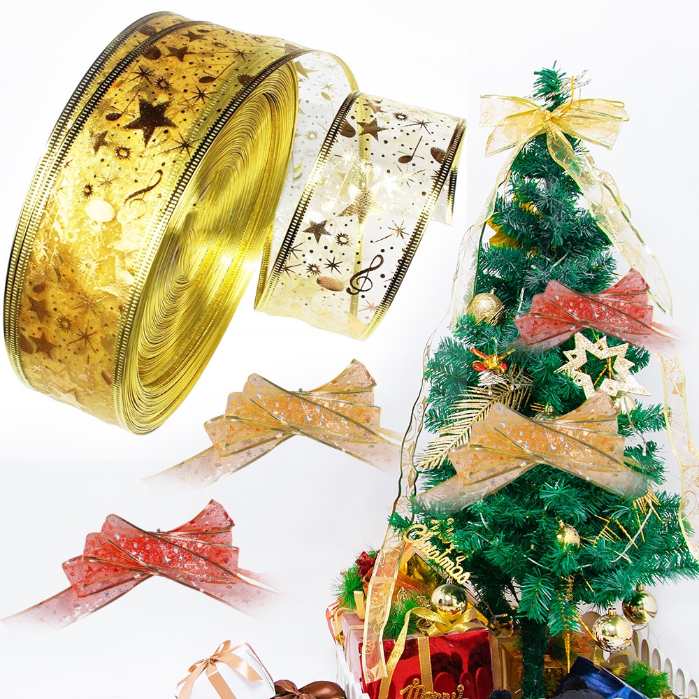 Cuộn dây ruy băng 10m bản 5cm hoạ tiết trang trí giáng sinh decor cây thông noel