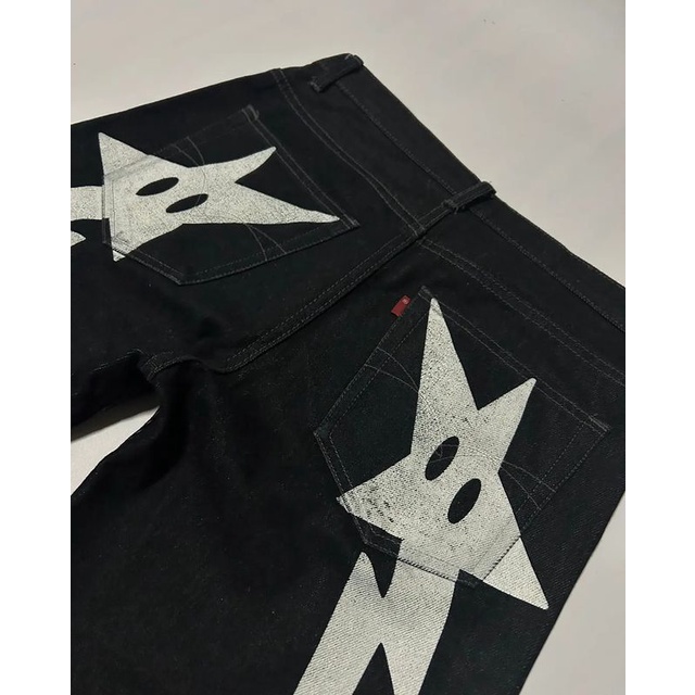 Quần baggy jeans Đen Ống Rộng In Hoạ Tiết Ngôi Sao Phong Cách Thời Trang harajuku Dành Cho Nam Và Nữ y2k