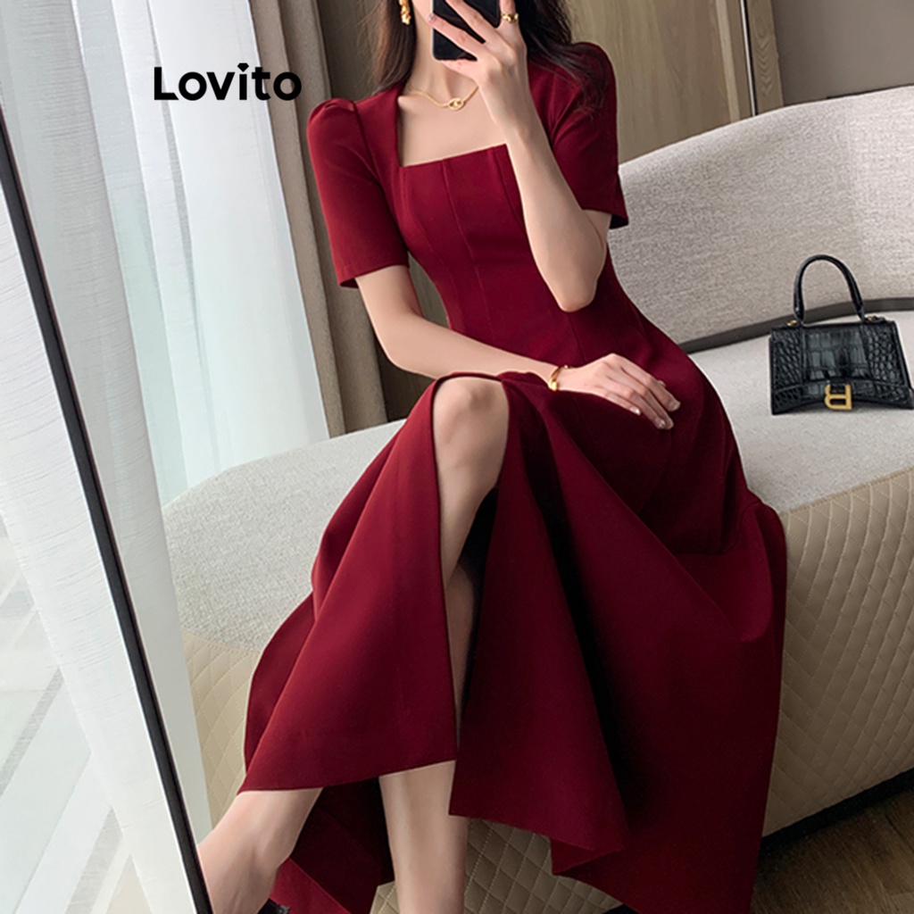 Lovito Đầm dạ hội xẻ tà trơn thanh lịch cho nữ LNE27028 (Đỏ tía)