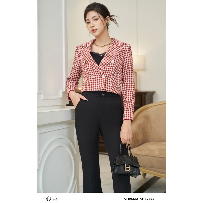 Áo khoác dạ tweed dáng ngắn thiết kế cổ vest 4 khuy trẻ trung Orchid - AT19S122