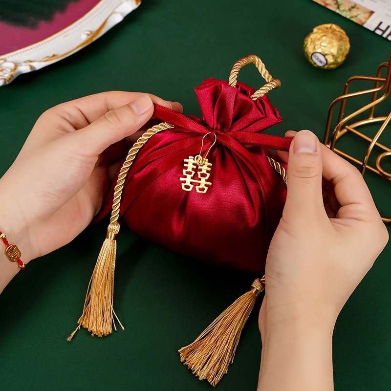 Túi Lụa Dây Rút Đựng Kẹo May Mắn Phong Cách Trung Hoa Cho Năm Mới / Đám Cưới
