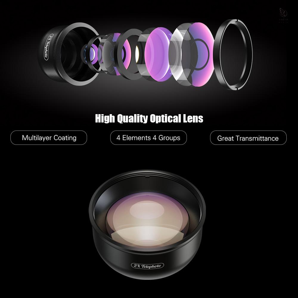 Ống kính Telephoto điện thoại K&F CONCEPT Apexel HB2X nhiều lớp 2X thích hợp cho iPhone X/Xs/8P Samsung Huawei Xiaomi