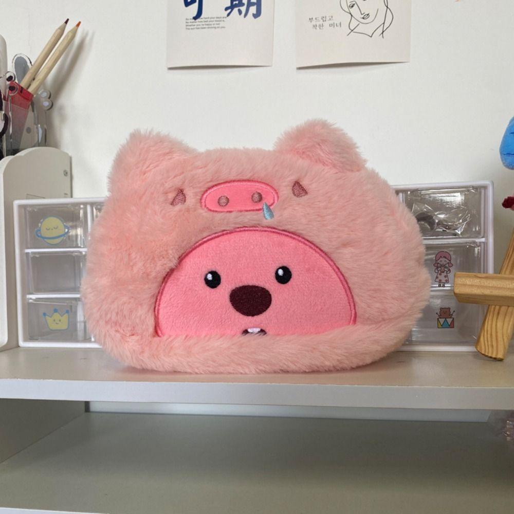 Augustine Túi Đựng Bút Bằng Lông Nhung Hoạt Hình Gấu Dâu Tây Sức Chứa Lớn Đa Năng Hợp Thời Trang Làm Quà Tặng Cho Bé