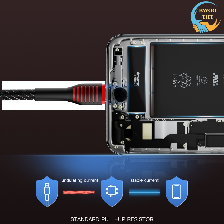 Dây sạc nhanh BWOO X155L Cáp bọc dù Chống gập gãy dùng cho 6 đến14  BH 12 Tháng PUCEN