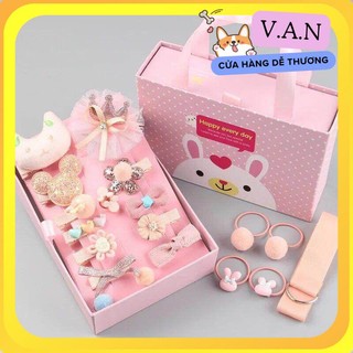 SET QUÀ TẶNG BÉ GÁI 24 món cột tóc kẹp tóc dễ thương nhiều màu KÈM HỘP QUÀ