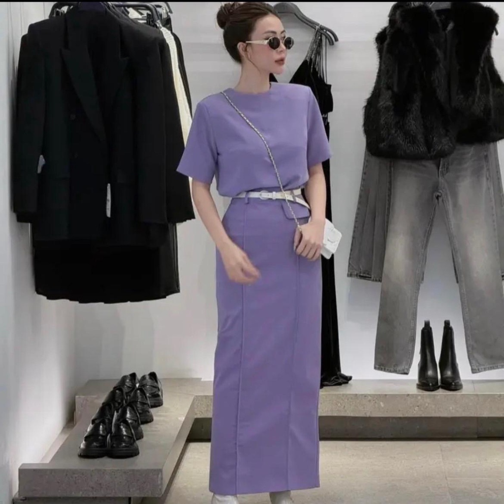 Set Áo Ngắn Tay Chân Váy Dáng Dài TKCC ASHYLEY