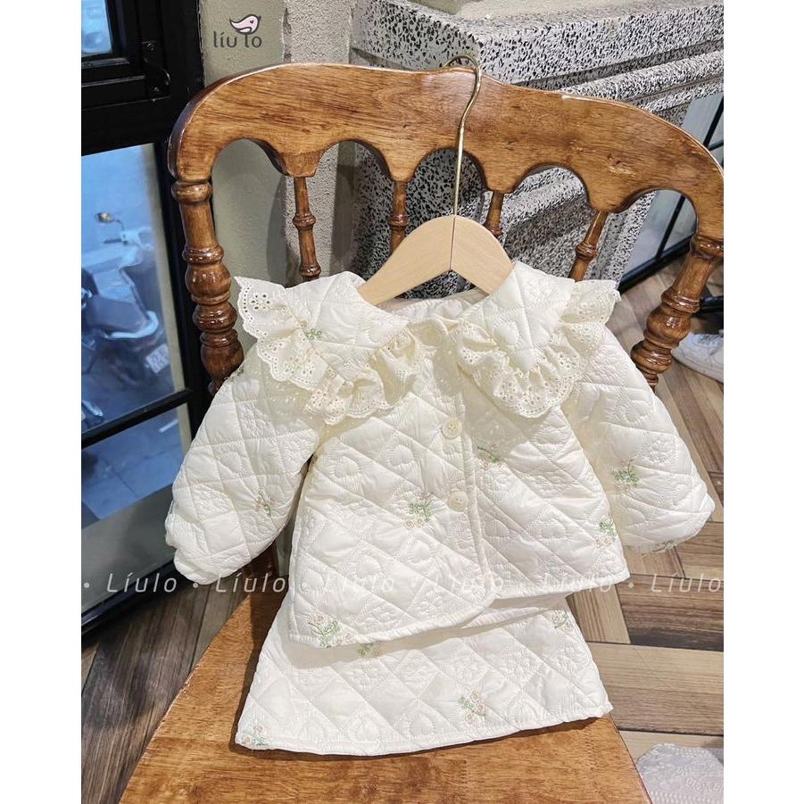 Set Áo Khoác Trần Trám Cổ Bèo Mix Chân Váy