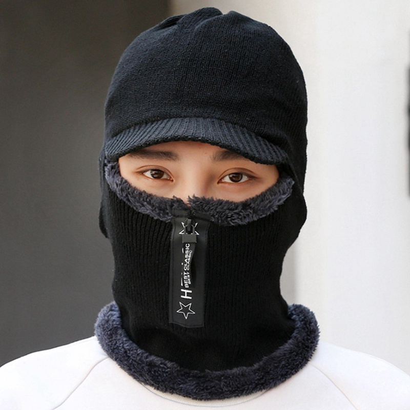 Mũ Len Dày Chống Gió Giữ Ấm Mùa Đông Có Khóa Kéo