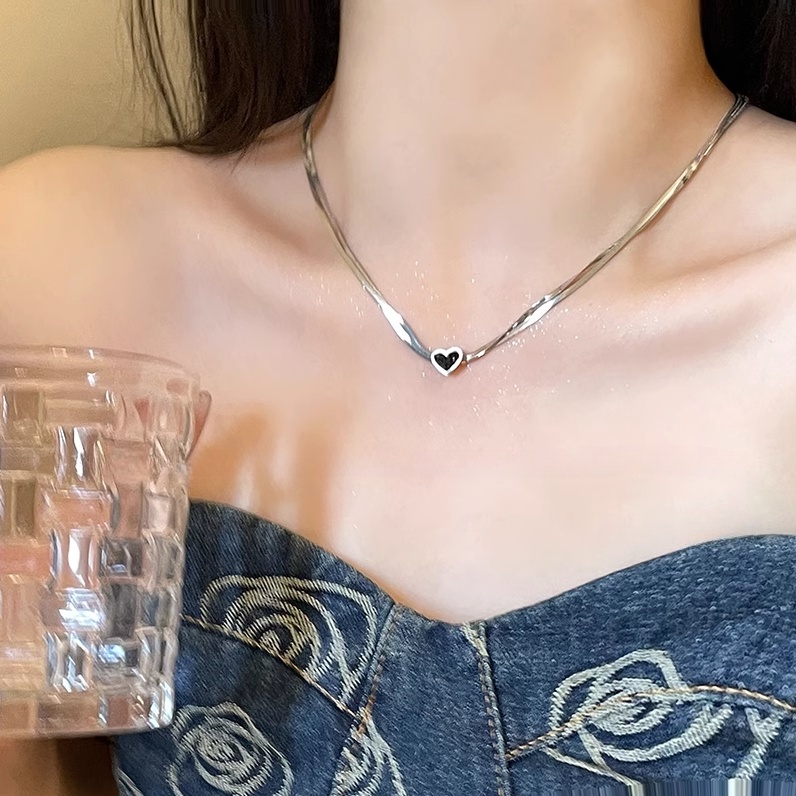 Vòng Cổ Dây Xích Đôi Bằng Thép Không Gỉ Màu Đen Cá Tính ahellogirl Phong Cách punk Cho Nữ