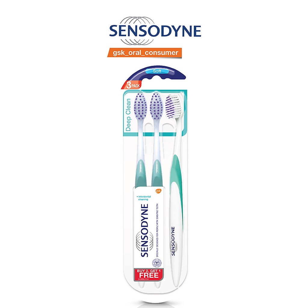 Bộ Bàn Chải Đánh Răng SENSODYNE DEEP CLEAN SOFT Làm Sạch Sâu Kẽ Răng Vỉ 3 Cái