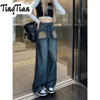 Quần jean TINGTIAN A27L0FG 36Z230909 ống rộng phong cách cổ điển thời trang 2023 dành cho nữ