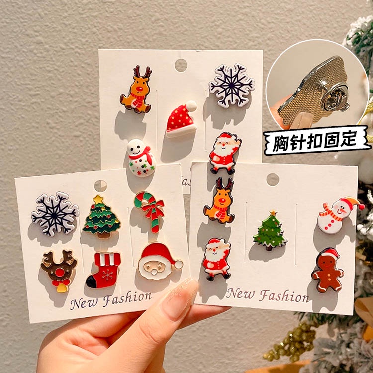 Bộ 2 Ghim Cài Áo Kim Loại Hình Ông Già Noel Hoạt Hình Dễ Thương