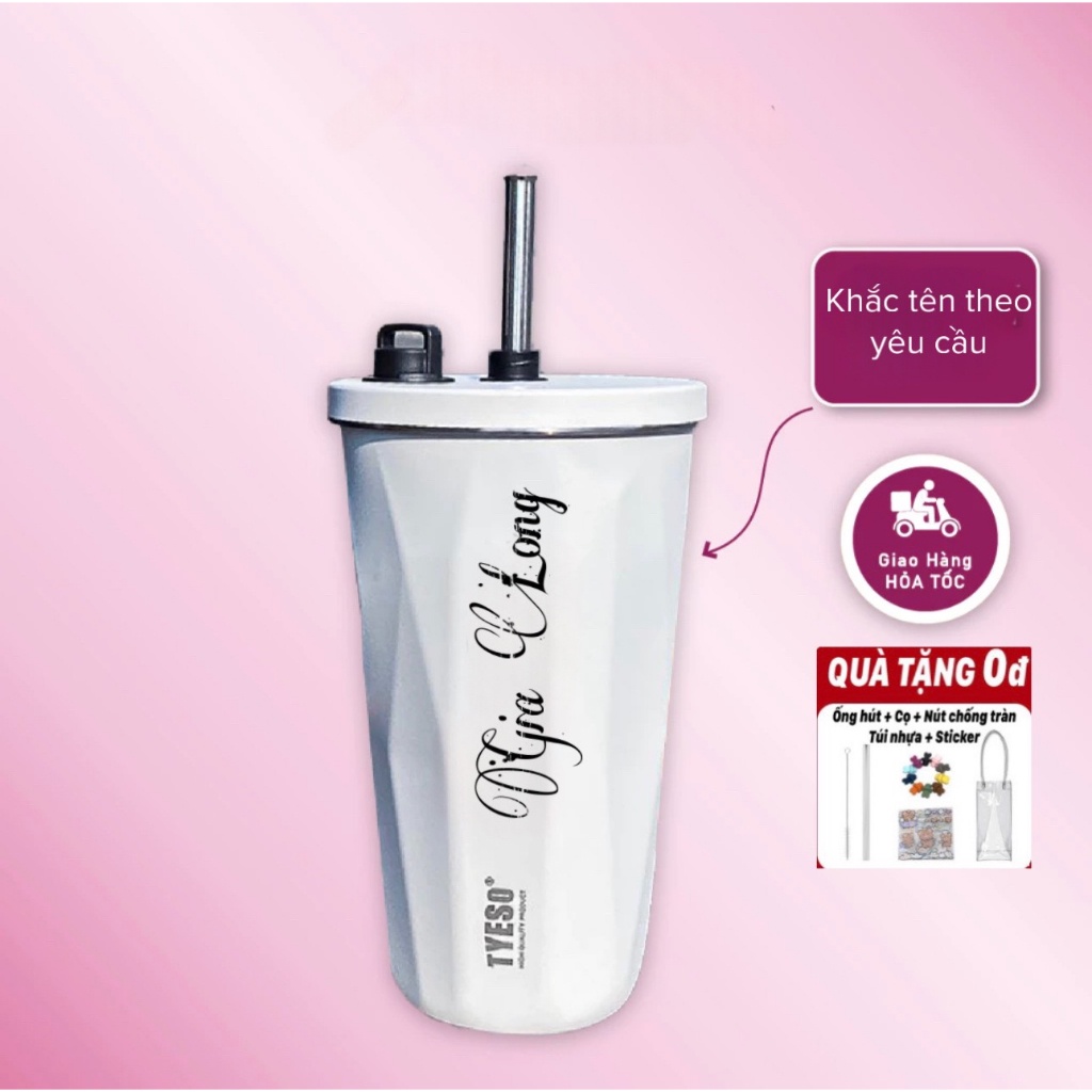 Ly Giữ Nhiệt Tyeso Wonder Cao Cấp 600ml, Bình Giữ Nhiệt Có Ống Hút Inox 304