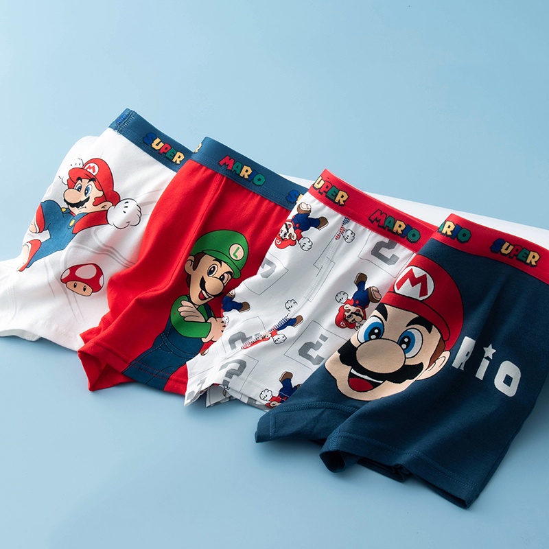 Suge set 4 Quần Lót cotton Thoáng Khí In Hình spiderman / mario Cho Bé Trai