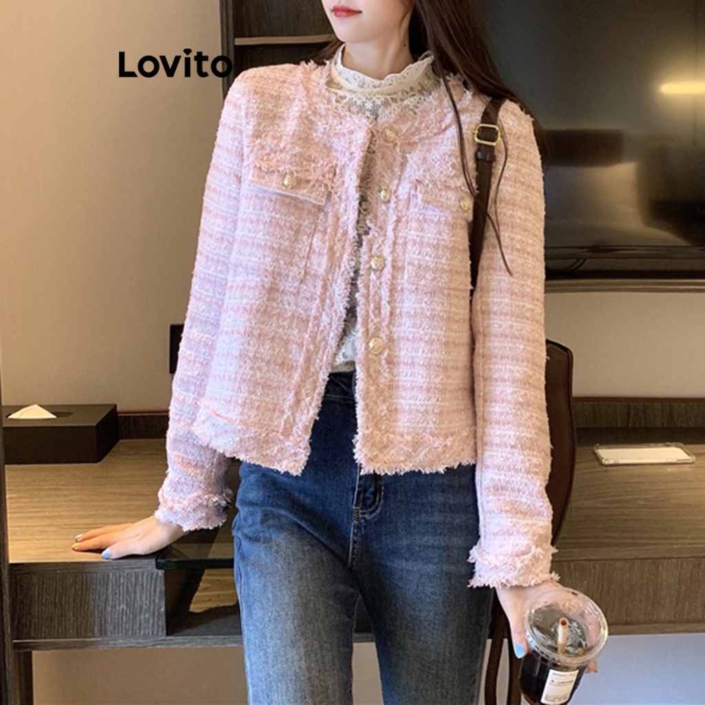 Lovito Áo khoác dài tay trơn đơn giản cho nữ LNA24209 (Hồng)
